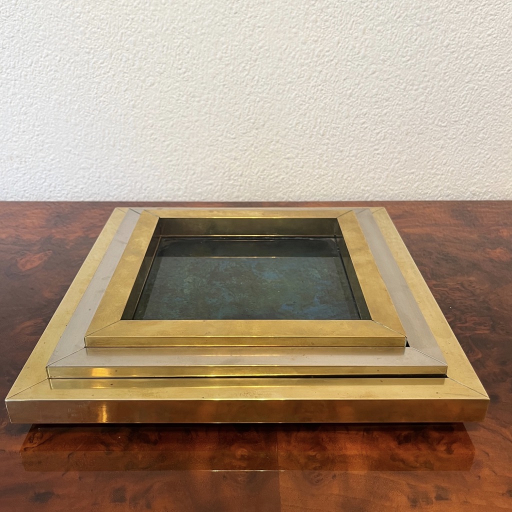 3 plateaux Verre, Chorme et Laiton 1970s