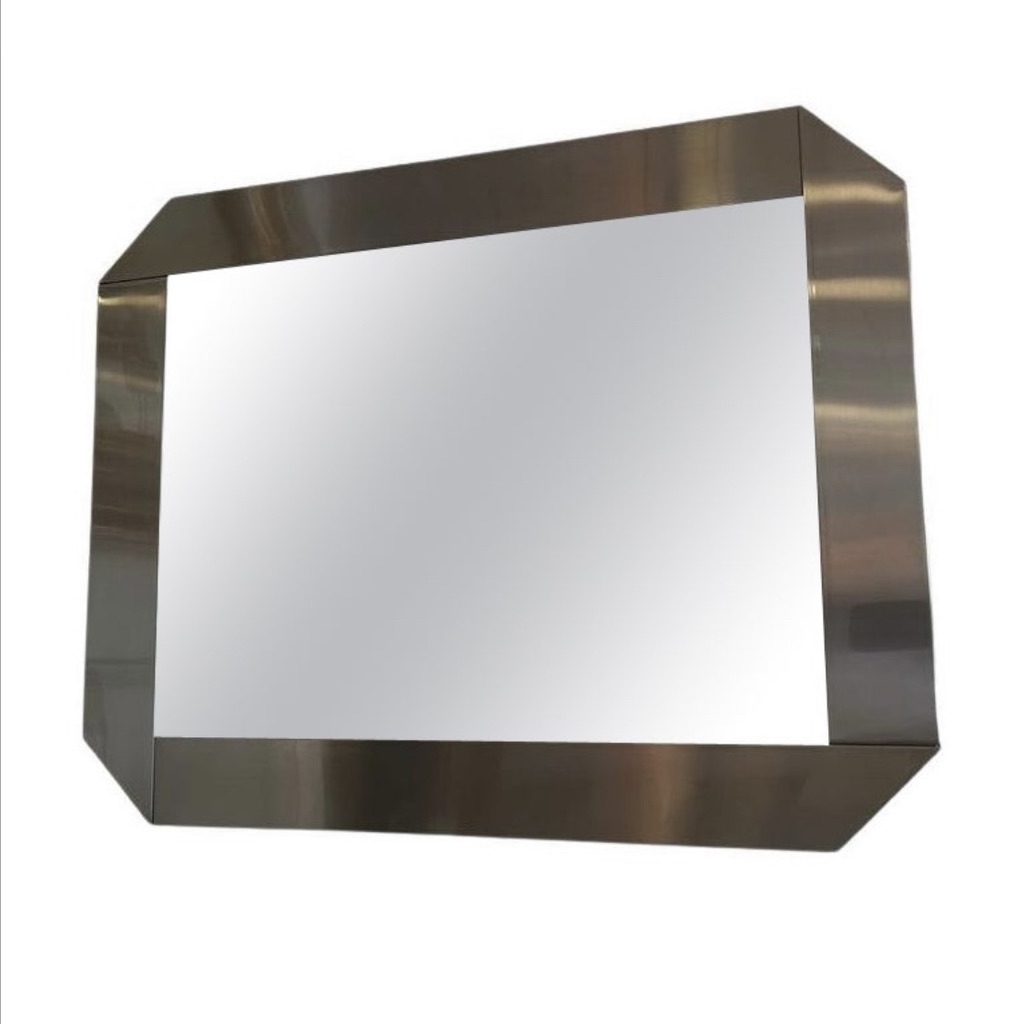 Miroir asym&eacute;trique acier bross&eacute; 1970s