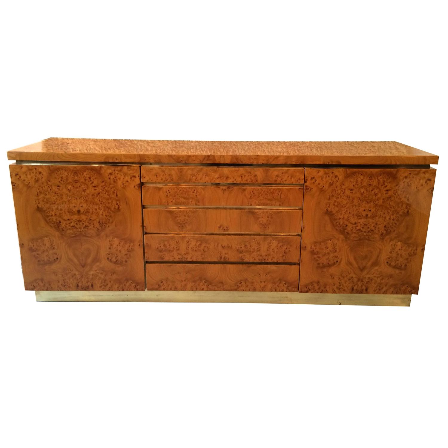 Buffet bois de loupe et laiton Jean Claude Mahey